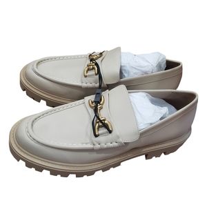 Zara buckle leather lug sole loafer shoes beige Size 10 eu 41 new with Box